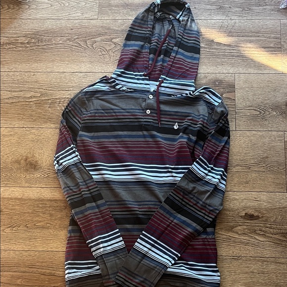 Volcom Striped Hoodie in Gray and Burgundy - Picture 1 of 5